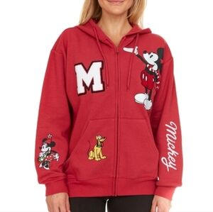 Disney Mickey Mouse Red Plush Fleece Full Zip Hoodie Women's Size Small
